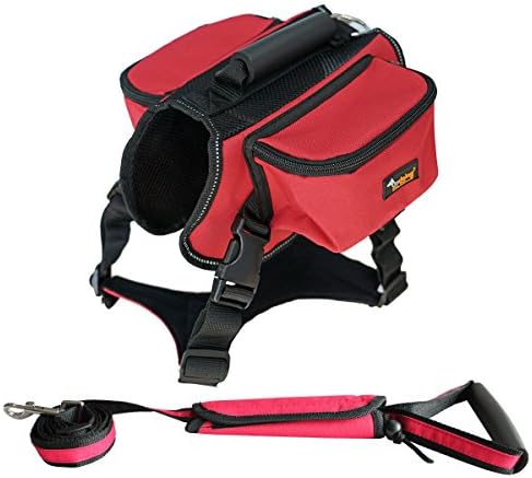 Ondoing Dog Backpack Adjustable Dog Saddle Bag Dog Pack Pet Harness Leash Set Reflective for Medium and Large Dogs Training Hiking Camping L Red