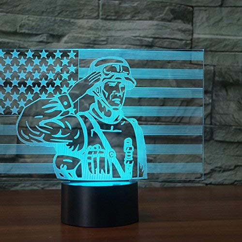 YTDZ Optical Illusion 3D Soldier 3D Flag Night Light 16 Colors Changing USB Power Remote Control Touch Switch Decor Lamp LED Table Desk Lamp