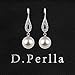 D.Perlla Sterling Silver Pearl Earrings with Crystal Dangle Women Earrings Bridal Ear Studs Betrothal Gifts.