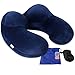 Travel Pillow, JXZH U-Shaped Inflatable Travel Neck Velvet Pillow with Ear Plugs, Eye Mask and Carrying Bag for Airplane or Commute Transportation, Blue