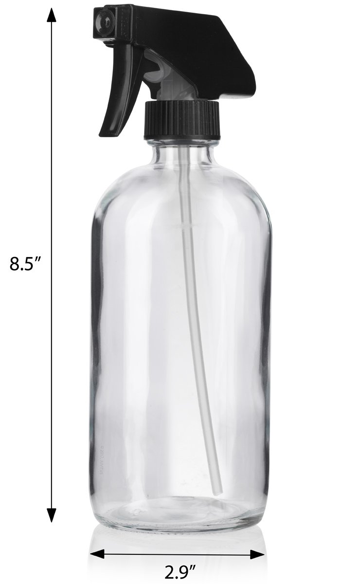 16 oz Clear Boston Round Thick Plated Glass Bottle with Black Trigger Spray (4 Pack)+ Labels: Industrial & Scientific