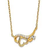 JewelryWeb 14k Gold Polished Cubic Zirconia Love Heart With 1.25 In Ext Necklace 15 Inch 13mm Wide Pendant Necklace