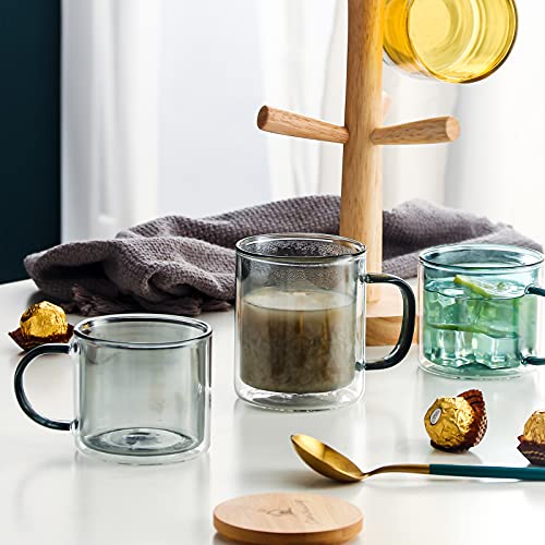 Farbe doppelwandige Gläser mit Griff und Deckel (275ml), Candiicap Thermogläser für Heißes & Kaltes Getränk, Kaffeegläser für Latte, Macchiato, Cappuccino, Cocktail, Tee