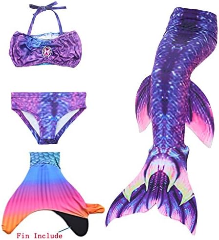 Euno Mermaid Tails for Swimming with Fin Girls Watersports Swimming 4PCS Purple 7T P130