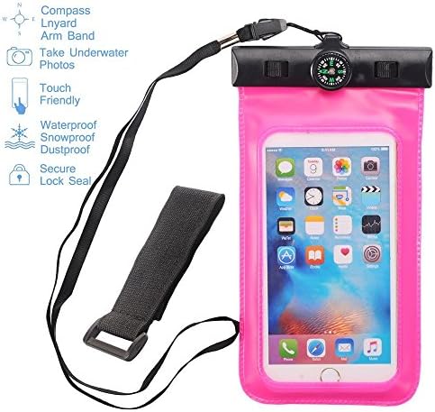Universal Waterproof Case, MCUK Waterproof, Dustproof, Snowproof Phone Pouch Dry Bag with Armband, Compass, Lanyard for iPhone X/8/8P/7P, Galaxy S9/S9P/S8/S8P/Note 8, LG/HTC up to 6.0" (Pink)