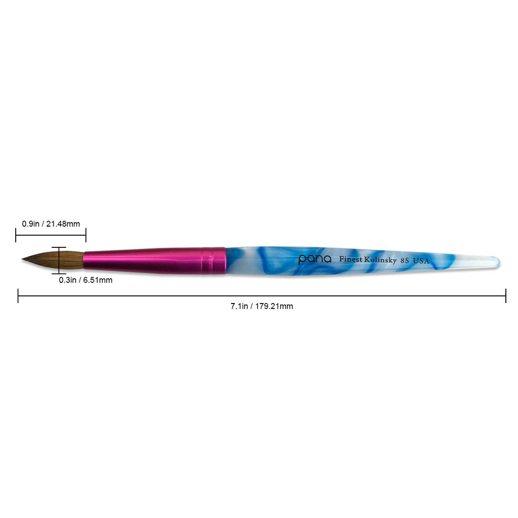 PANA USA Acrylic Nail Brush Pure Kolinsky Hair Acrylic White Swirl Blue Handle with Pink Ferrule Round Shaped - Size 8 : Beauty