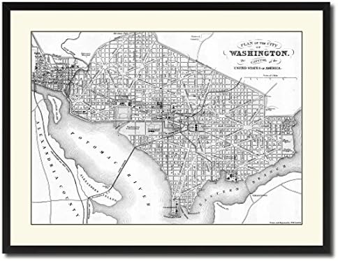 Washington DC Old B&amp;W Map 37005 Picture Frame Gift Ideas Office Décor Bedroom Livingroom Gameroom Housewarming Birthday - Black 28" x 37"