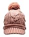 MIRMARU Women's Thick Cable Knitted Beanie Visor Cap Button Pom Pom with Scrunchy