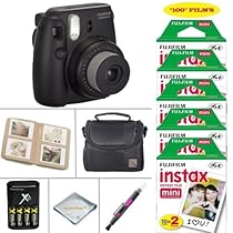 Fujifilm Mini 8 Instant Film Camera (Black) - Fujifilm Instax Film 100 PCS - Battery & Cahrger - Photo Album - Case