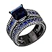 JunXin Two Pieces Black Gold Bridal Wedding Set Princess Cut Sapphire Blue Main Stone Size5-11