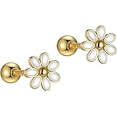 20G Cartilage Mini Stud Earrings Cute Daisy Flower Enamel Earring 925 Sterling Silver Floral Tiny Ball Screw Back Tragus Barbell Sleeper Studs Lovely Birthday Jewelry Gifts for Women Teen Girls Hypoallergenic