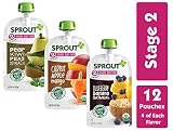 Sprout Organic Baby Food Pouches Stage 2 Sprout Organic Baby Food Variety Pack (Pack of 12), Carrot Apple Mango, Blueberry Banana Oatmeal, Pear Kiwi Peas Spinach