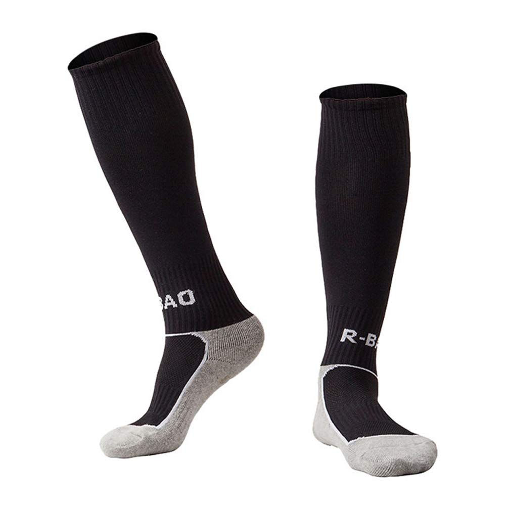 EQLEF Boys Soccer Socks, Children Non Slip Long Compression Socks Quick-drying Elastic Football Running Sports Socks For Kids 6-7 Years Old (black)