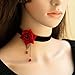 UPSTORE 1PCS Red Rose Flower Popular Women Gothic Lolita Black Lace Collar Choker Necklace Retro Rose Collarbone Chain Clavicle Necklace Ornament
