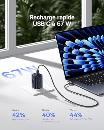 Picogo Chargeur USB C 67W pour iPhone 17, Mini Adaptateur Secteur USB C à 3 Ports, Rapide GaN Charger PD avec PPS, Compatible avec iPhone 16-8, MacBook, iPad, Ordinateur Portable, Galaxy