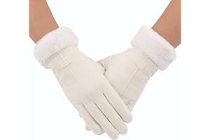 F Flammi Women's Winter Suede Gloves with Fur Cuffs - Soft, Warm, Touchscreen, Fleece Lined