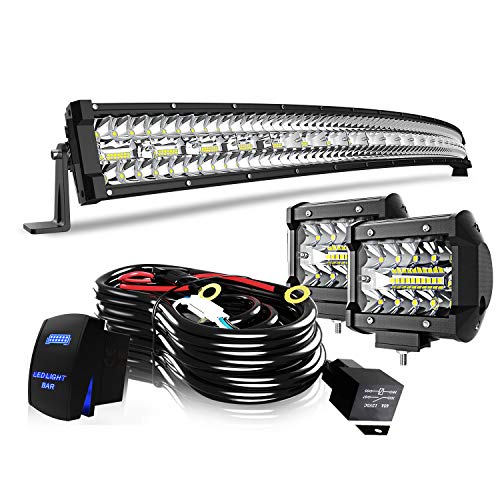 50″ LED Light Bar Curved DakRide Triple Row 936W Flood Spot Combo Beam Off Road Lights 2pc 4inch 60W Spot Driving Fog Lights with Rocker Switch Harness Wiring for Trucks ATV UTV Jeep Boat Pickup