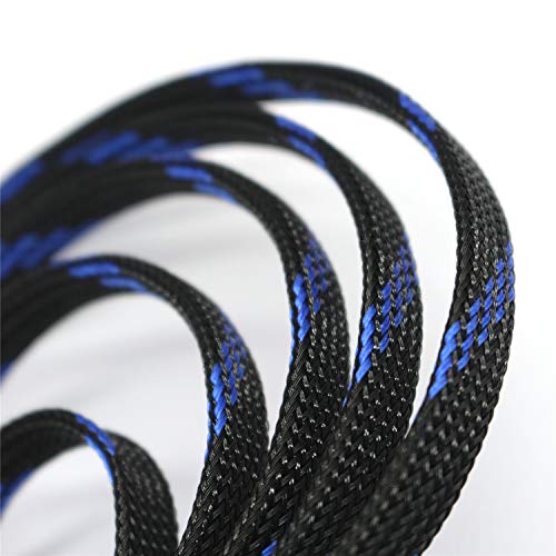30ft PET Expandable Sleeving Flexo Wire Cable Sleeve (2/5", Steel Blue&Black)