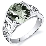 Green Amethyst Solitaire Ring Sterling Silver Rhodium Nickel Finish Oval Cut 2.25 Carats Size 8