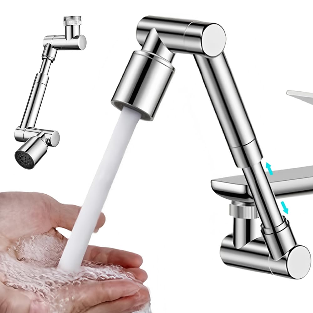 Photo 1 of 1440° Rotating Universal Faucet Extender with 2 Spray Modes - Adjustable Splash-Free Aerator for Kitchen & Bathroom Sinks, Timnamy Faucet Attachment,For Washing Hair/Face/Dishes (1, Silver)
