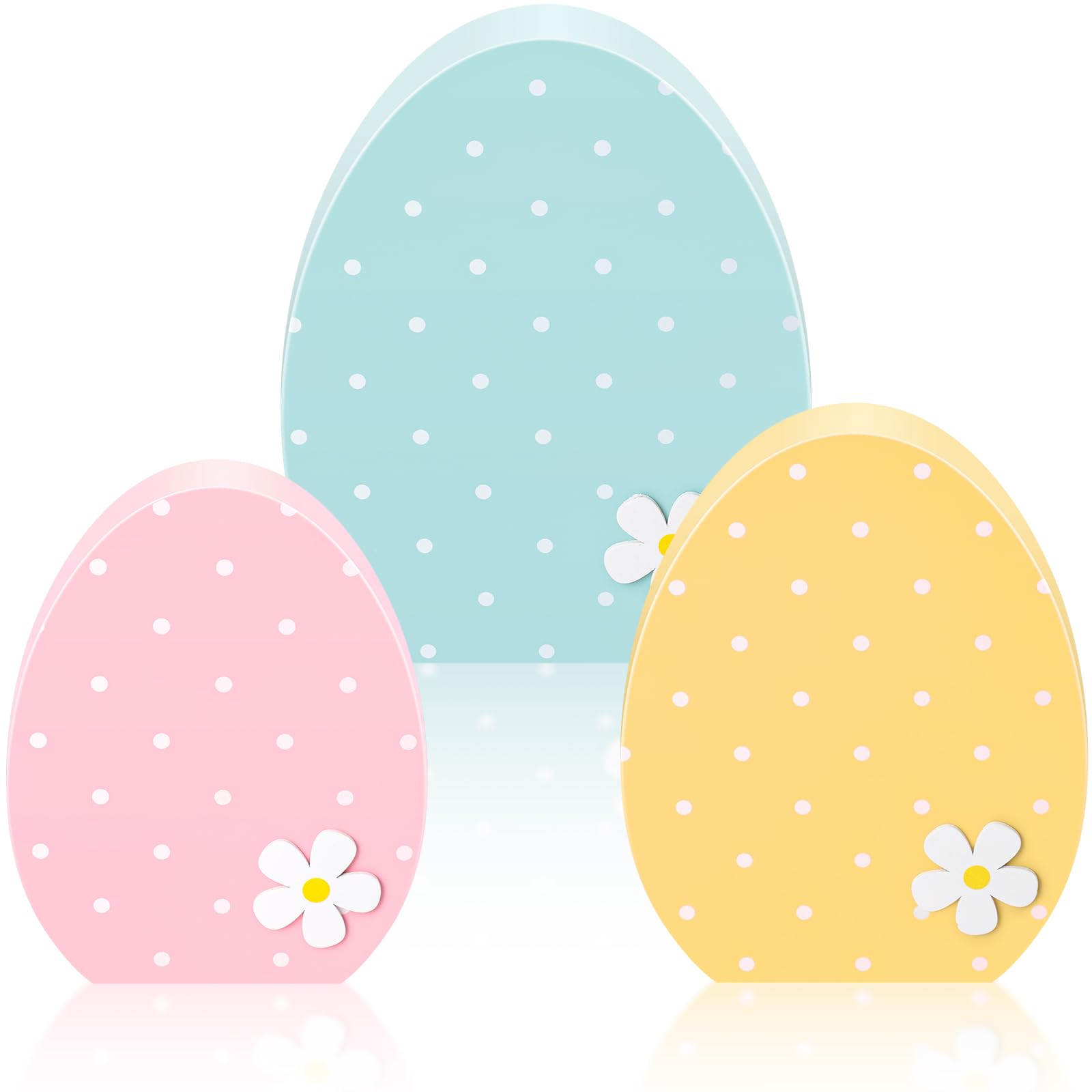 Threan 3 Pcs Easter Table Decoration Easter Egg Table Wooden Signs Spring Egg Wood Tabletop Centerpiece Decorations for Home Dining Room Party Office Decor