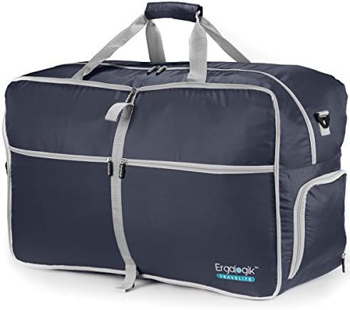 ErgaLogik TraveLite 40L Foldable Travel Duffel Bag For Men & Women - Water Resistant - Foldable Travel Duffel Bag For Travel, Gym, Sports & Luggage (Small - 40L - Gray)