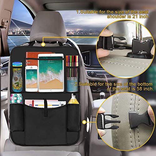 GLISTON Car Back Seat Organizer Kick Mats with Clear Touch Screen 10" Tablet Holder & 5 Storage Pockets Backseat Organizer Protectors Travel Accessories for Kids & Toddlers(2 Pack) - Thumbnail 3