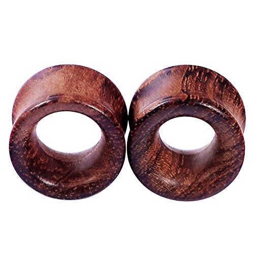 Longbeauty 2Pair Vintage Brown Natural Wood Double Flared Hollow+Saddle Tunnels Ear Plugs Stretcher Gauges 20MM=3/4" - Thumbnail 5