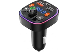 SYENGKKY Bluetooth FM Transmitter for Car - Wireless FM Radio Transmitter, Bluetooth Car Adapter with Dual USB Port and Type-C PD Car Charger, 7 Colors LED Backlit, Handsfree Calling, MP3 Music Player, U Disk