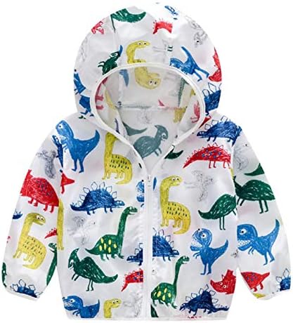 GreatFun Children's Long-Sleeved Jacket, Summer Thin Dinosaur Love Car Cat Sun Protection Clothing Zipper Jacket, Sun Protection Rain Suitable for 1-5 Years Old Children