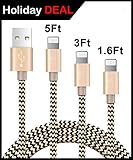 Ambet iPhone Lightning Cable to USB Cable- 3PCS 1.6Ft 3Ft 5Ft (0.5M 0.9M 1.5M) Gold Cord -Sync apple iOS iPhone Charging Charger Cable for iPhone 7/SE/6s/6/ 5/5c/5s/Plus, iPad, iPod
