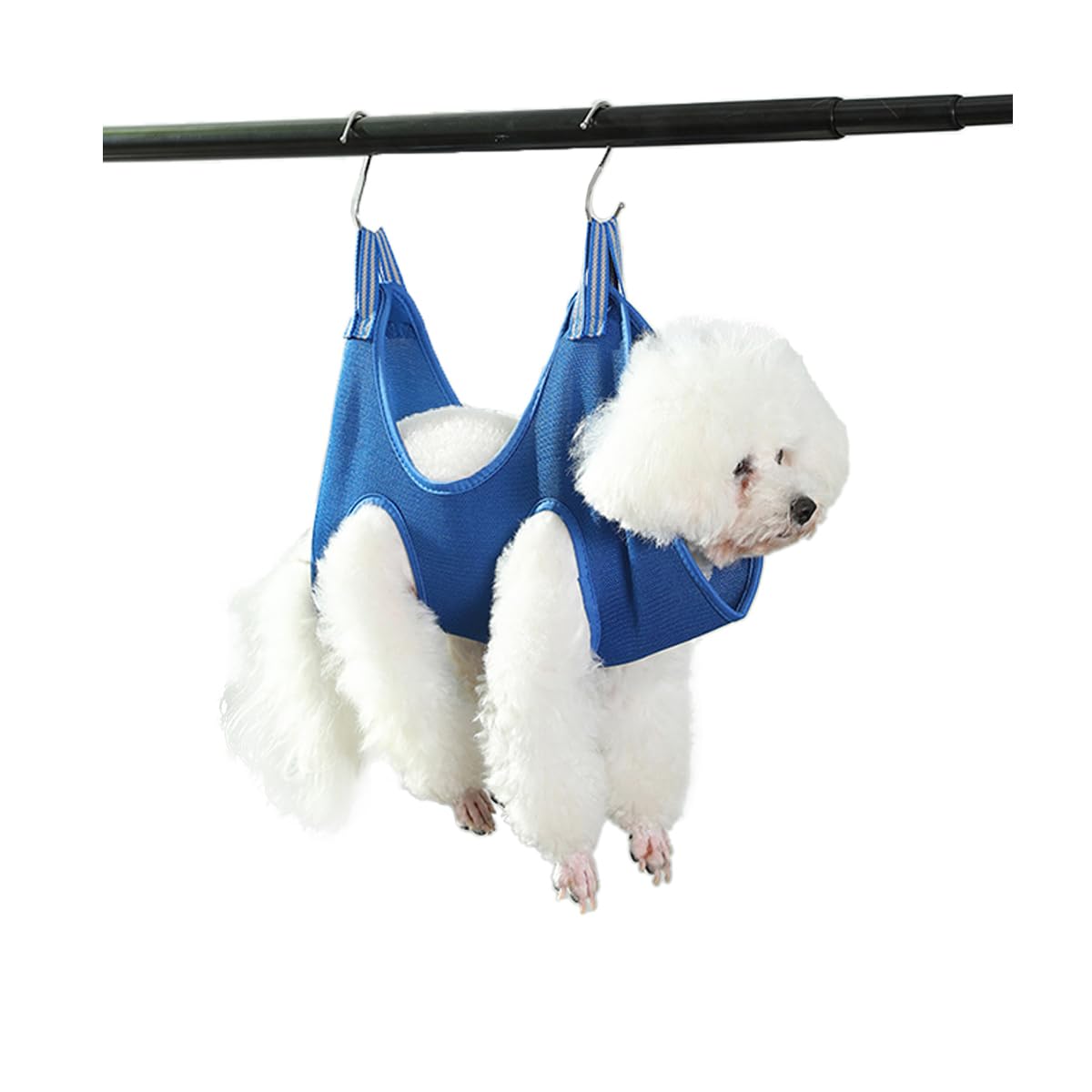 Qrity 1 Piece Pet Hammock Harness, Cat Grooming Bag, Pet Grooming Sling Helper with 2 Hooks, Breathable Grooming Harness Hanging for Dog & Cat Trim Nails and Bath Grooming, Blue, S