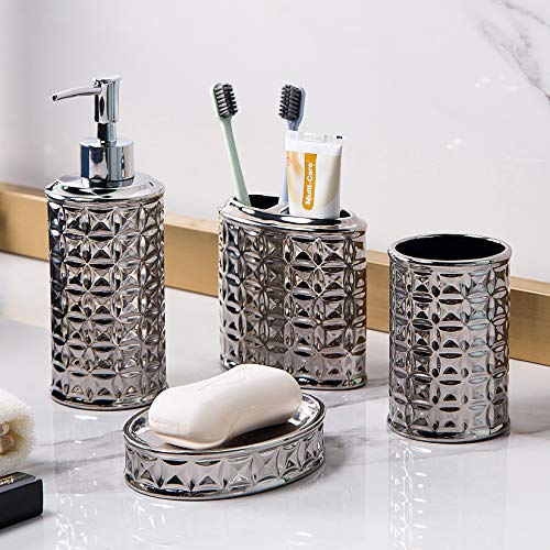 Silver Bathroom Accessory Set, 4Piece Bathroom Decorations Accessories