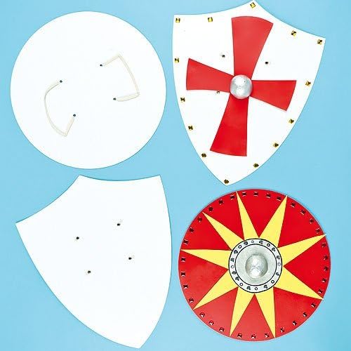 Baker Ross EV281 Make Your Own Shield Card Blanks — Ideal for Kids to Decorate, Arts and Crafts, Gifts, Keepsakes and More (Pack of 4), White, Assorted