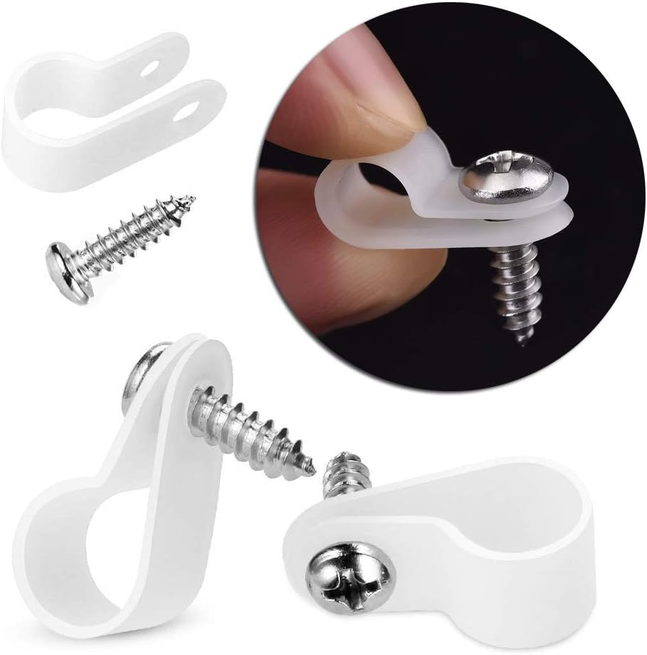 VIPMOON 100 Pcs R Type Cable Clips with Screws, 1/4" Nylon P Clips, Cable Management Clips, Suitable for Home Office - Image 4