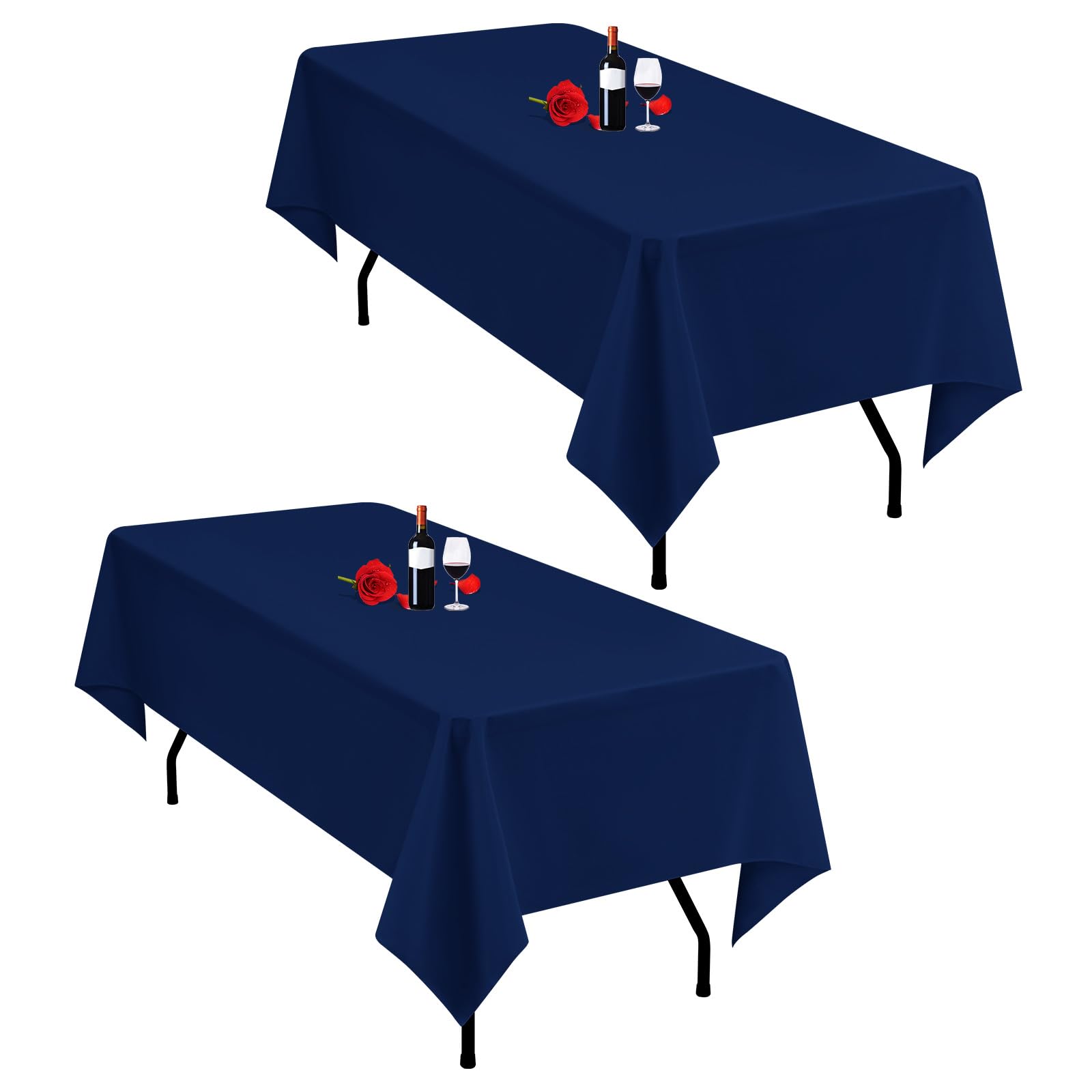 Lumaycens 2 Pack Navy Blue Tablecloth 60X102Inch Table Cloths Rectangle Blue Polyester Farbic Tablecloths For 6 Foot Table Washable Navy Table Cloth Rectangular for Wedding Party Banquet — image 1