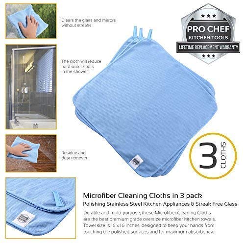 Pro Chef Kitchen Tools Microfiber Cleaning Cloth - Household Wipes And Cloths - Polish Clean Stainless Steel Sinks - Streak Free Window Glass And Bathroom Mirrors - Shine Sinks - Wet Dry Towel Set 3 - Thumbnail 6