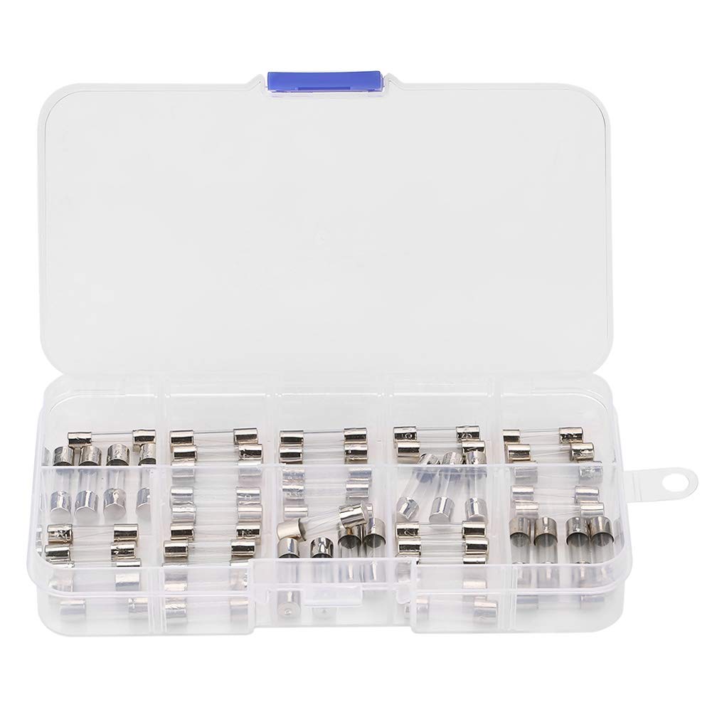 5x20mm Miniature Glass Tube Assorted Kit 50 Pieces 0.25A To 6.3A Electrical Circuit Protection