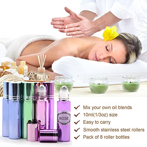 Pack of 8, 10ml Glass Roll on Bottles with Stainless Steel Roller Balls for Essential Oil- Include 3 Extra Roller ball, 12 Pieces Labels, Essential Oils Opener, 1ml Dropper - Thumbnail 6
