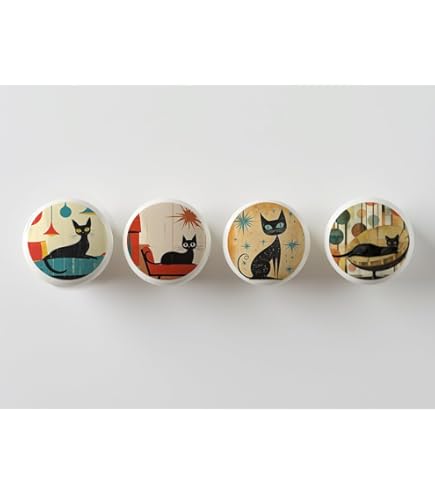 4 Pcs Doodle Happy Cats Knobs For Kitchen Cabinet Cupboard Dresser Bookcase Drawer Pulls Handles Round Home Decor - View #7