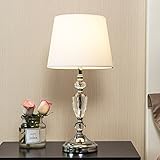POPILION Modern Style Chrome Bedroom Livingroom Crystal Bedside Table Lamp,Desk Lamps with White Fabric Shade for Bedroom, Dresser, Living Room, Kids Room, College Dorm, Coffee Table, Bookcase