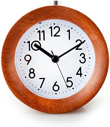 Airinou Circular Snooze Circular Modern Europe Needle Quartz Antique Wooden desktop table Alarm Clocks desk watch despertador(Dark Wood Color)