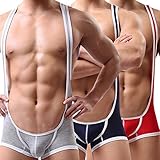 FEESHOW Men's Suspender Singlet Bulge Pouch Leotard Bodysuit Underwear Briefs