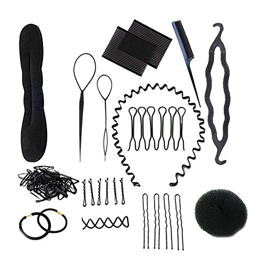 Women Bun Maker Roller Braid Twist Elastics Pins Hair Design Styling Tools Kit