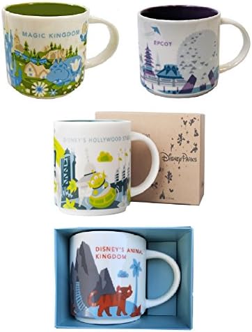 Starbucks Disney Parks Set of 4 Mugs Epcot Magic Kingdom Hollywood Studios Animal Kingdom You are Here Collection by Disney New Set 2017
