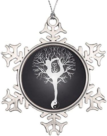 Follies Christmas Yoga Tree in Black and White Snowflake Pewter Christmas Ornament