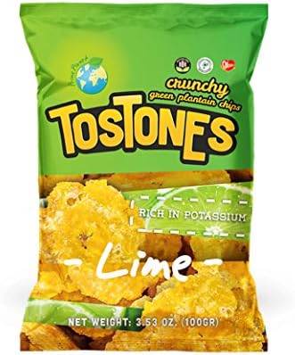 Tostones from green plantains 3.53 Oz unit, box of 24 units LIME variety. Rich in Potassium, Cholesterol Free.