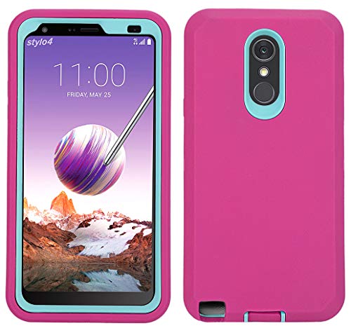 LG Stylo 4 Case, Hybrid High Impact Resistant Rugged Full-Body Shockproof Tri-Layer Heavy Duty Case, with Kickstand & Built-in Screen Protector for LG Stylo 4/ LG Stylo 4 Plus (Rose)