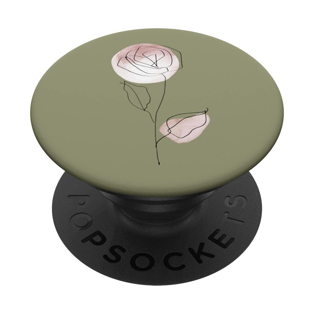 Olive Boho Roses Flower Minimalistic Line Art Pastel PopSockets Swappable PopGrip