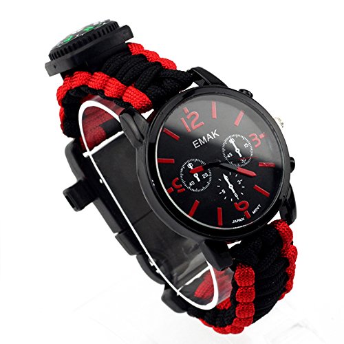 OSOPOLA Survival Paracord Bracelet Life Saving Tools Pope Waterproof Luminous Watch Whistle Emergency Knife Fire Starter Scraper Compass Thermograph Camping Hiking Diving